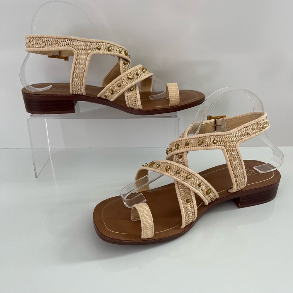 FRANCO SARTO Ina Toe Loop Sandal In Natural Raffia NEW - Picture 3 of 12